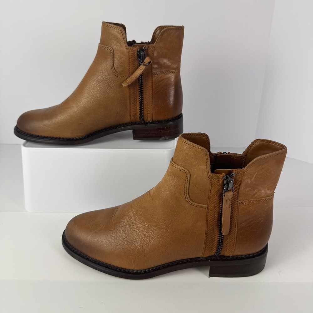 Franco Sarto Halford Cognac Leather Ankle Boots Womens 6M Brown Zip Booties